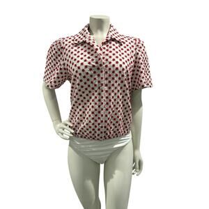 Draper James RSVP Sz Medium Red Floral Eyelet Embroidered Bodysuit Short Sleeve